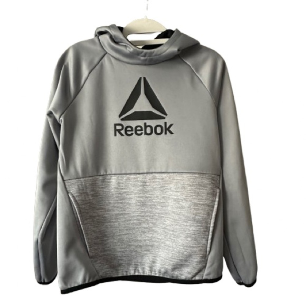 Reebok Kids Boy's L(10/12) Gray & Black Logo Sleeved Pullover Hooded Sporty Top - Picture 3 of 12